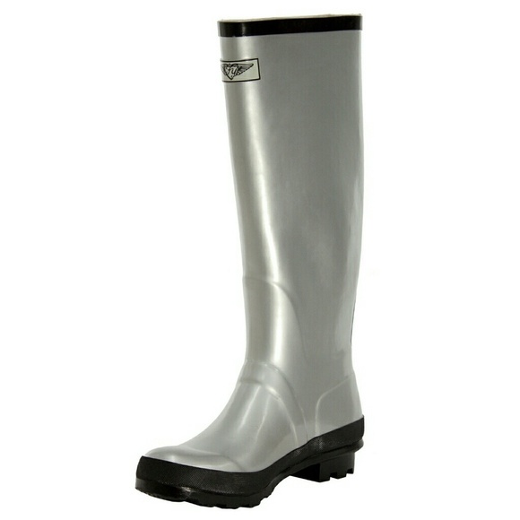 Women's Rain Boots, Rubber Tall Rainboots, #1410, Gunmetal - Picture 2 of 4